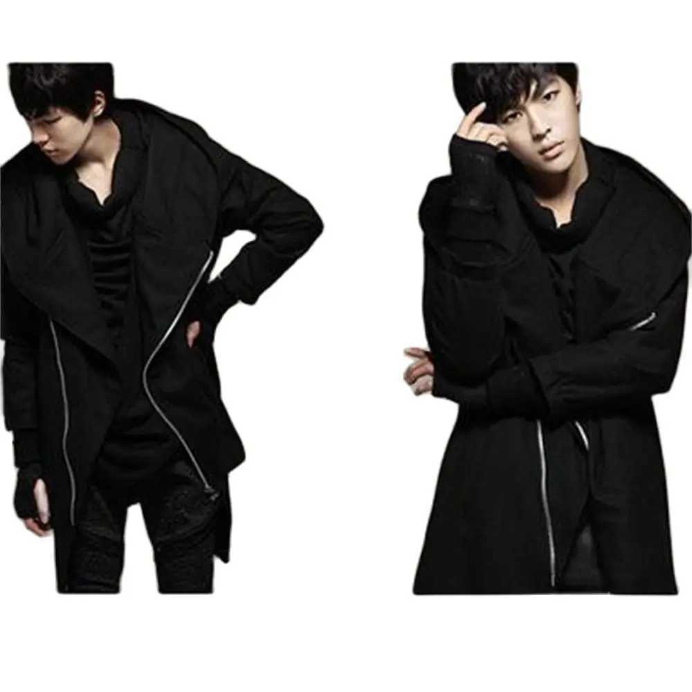 Men Cloak Coats Streetwear Hooded Black Long Sleeve Trench Men Cape Outerwear Punk Style Irregular Hip Hop Jackets Spring S-4xl Y240913
