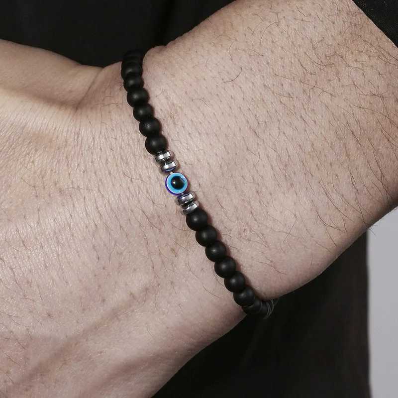 4mm natural stone bead bracelet for men fashionable lucky evil eye smooth round bead couple wristband bracelet jewelry gift W240913