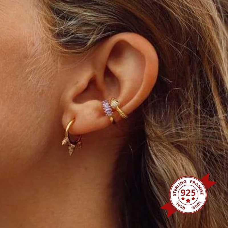 1PC 24k Gold-Plated Silver Simple Ear Cuff Earring for Women White Orange Purple Green Crystal Ear Clips Earring Fashion JewelryX240913