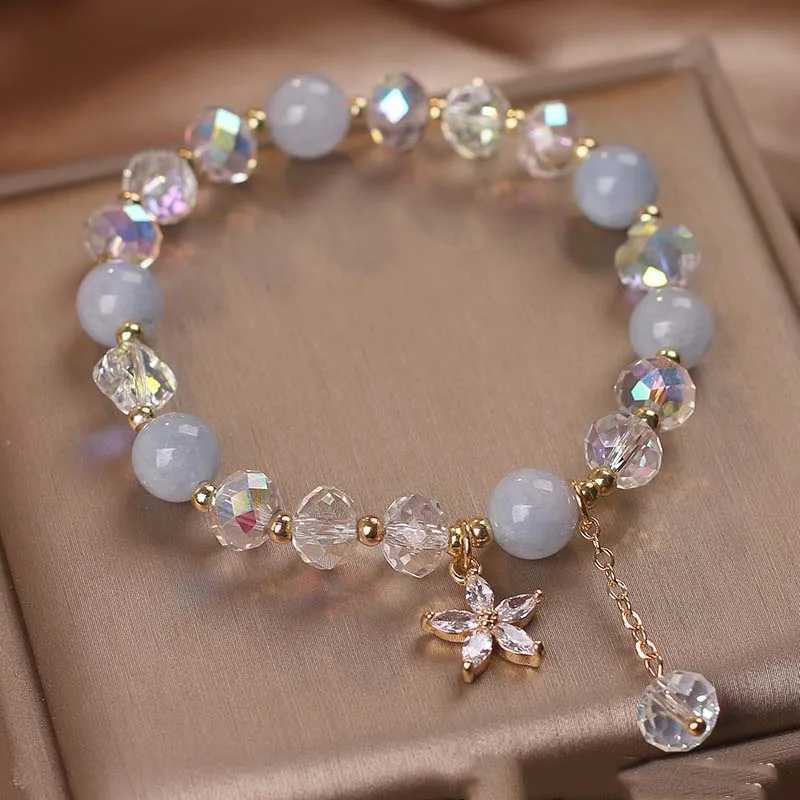 ZAKOL Fresh Sea Blue Crystal Bead Bracelet Shining Zircon Flower Pendant Charm Friendship Bracelet Womens Jewelry Gift W240913