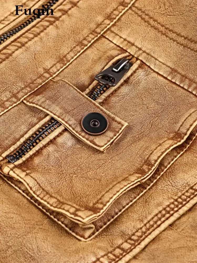 Mens Denim Leather Jacket Multi-function Zip Pocket British Style Clothes Street Motorcycle 6XL Loose Warm PU Man Jacket UnisexX240913