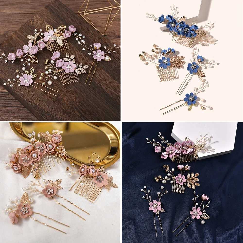 4Pcs/Set Bridal Hair Accessories for Women Flower Pearl Headpiece Tiara Wedding Barrette Clip Hairpins Bride Hair Combs OrnamentX240913