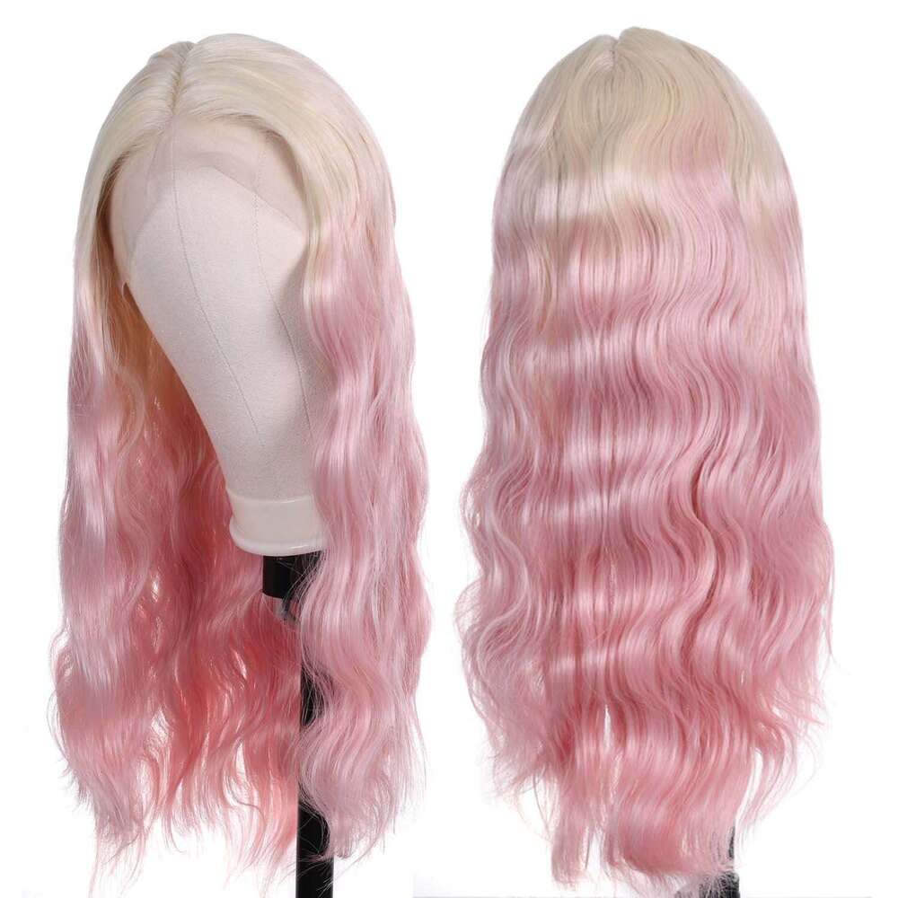 Synthetic Blonde To Lace Wig Long Body Wave Hair Gradient Pink Wigs For White Women Daily Party Cosplay