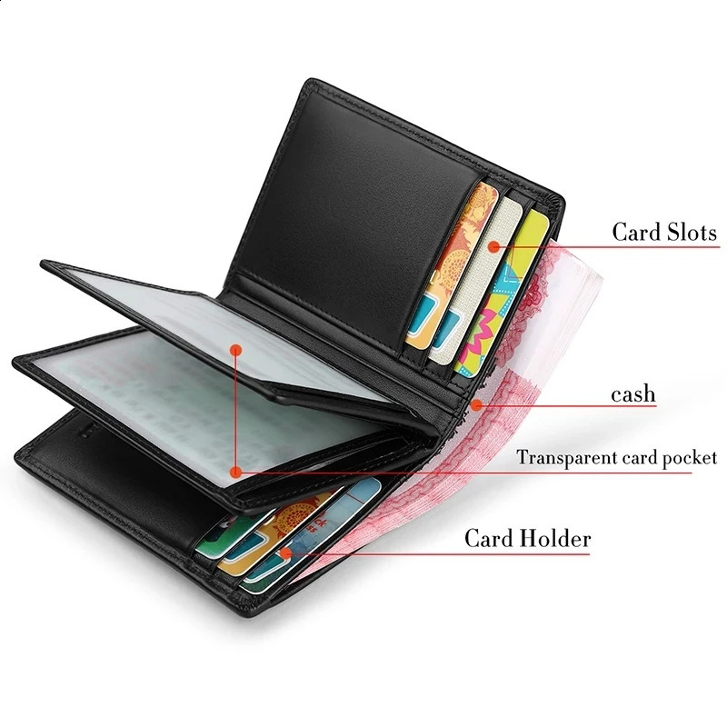 Men's Black Leather - Genuine hot Cowhide RFID Blocking Wallet for Men