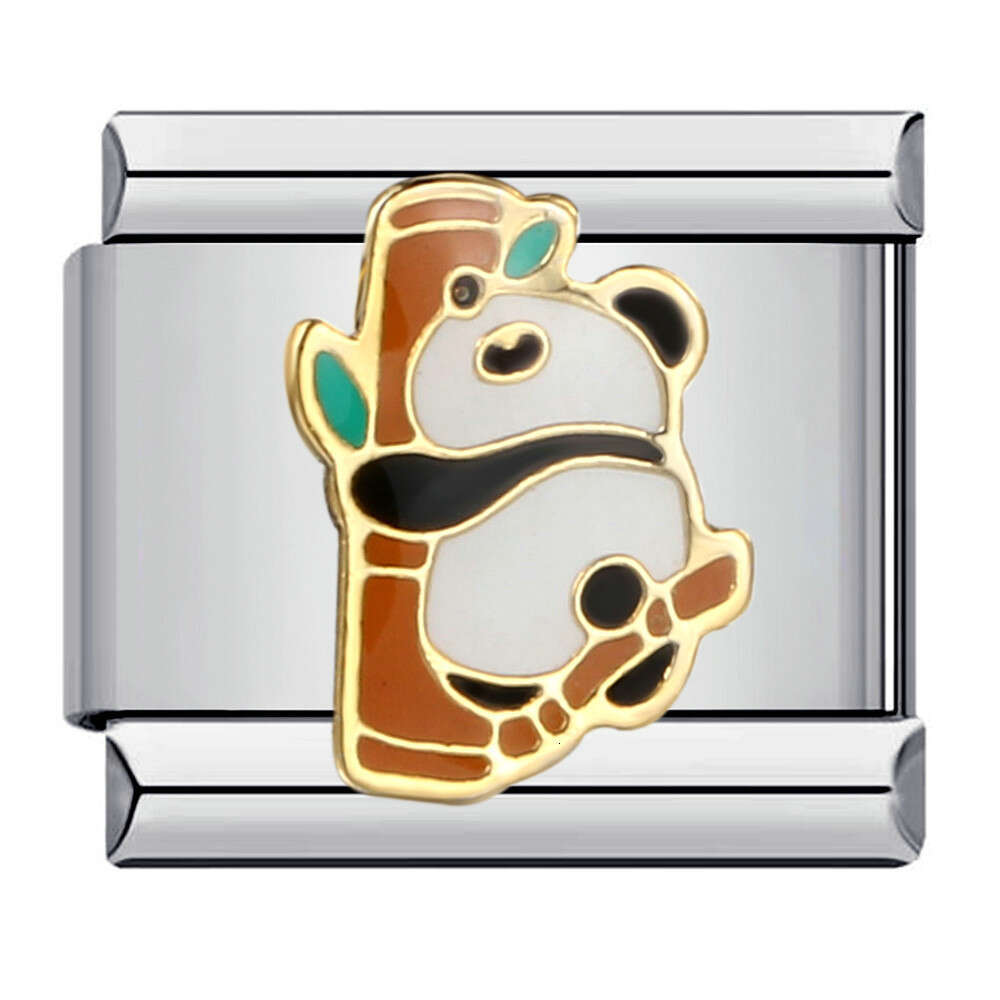 Small Animal Cartoon Titanium Gold Plated Enamel DIY Bead Italian Charm Bracelet Links Stainless Steel Fit 9Mm Jewelry Making Gifts