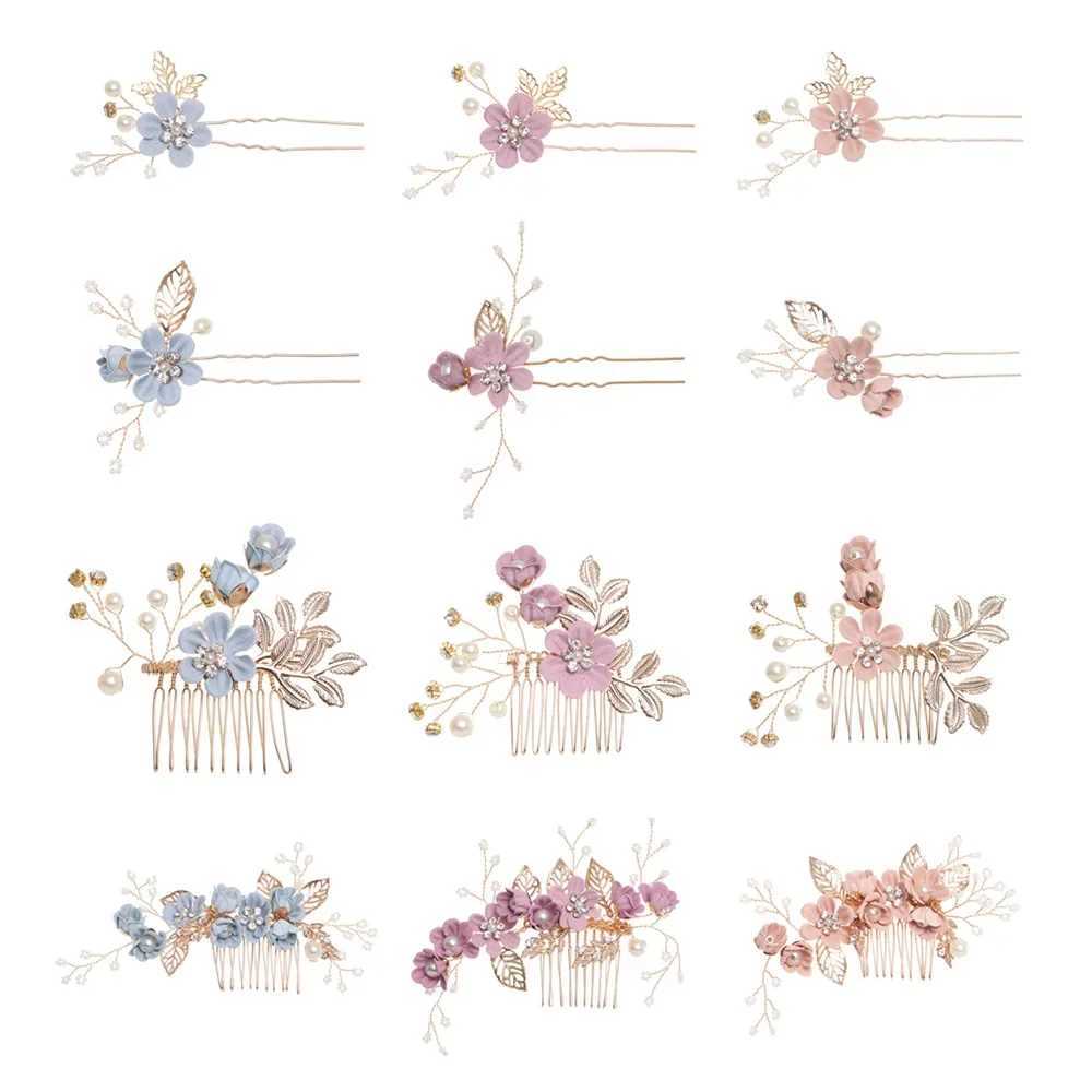 4Pcs/Set Bridal Hair Accessories for Women Flower Pearl Headpiece Tiara Wedding Barrette Clip Hairpins Bride Hair Combs OrnamentX240913