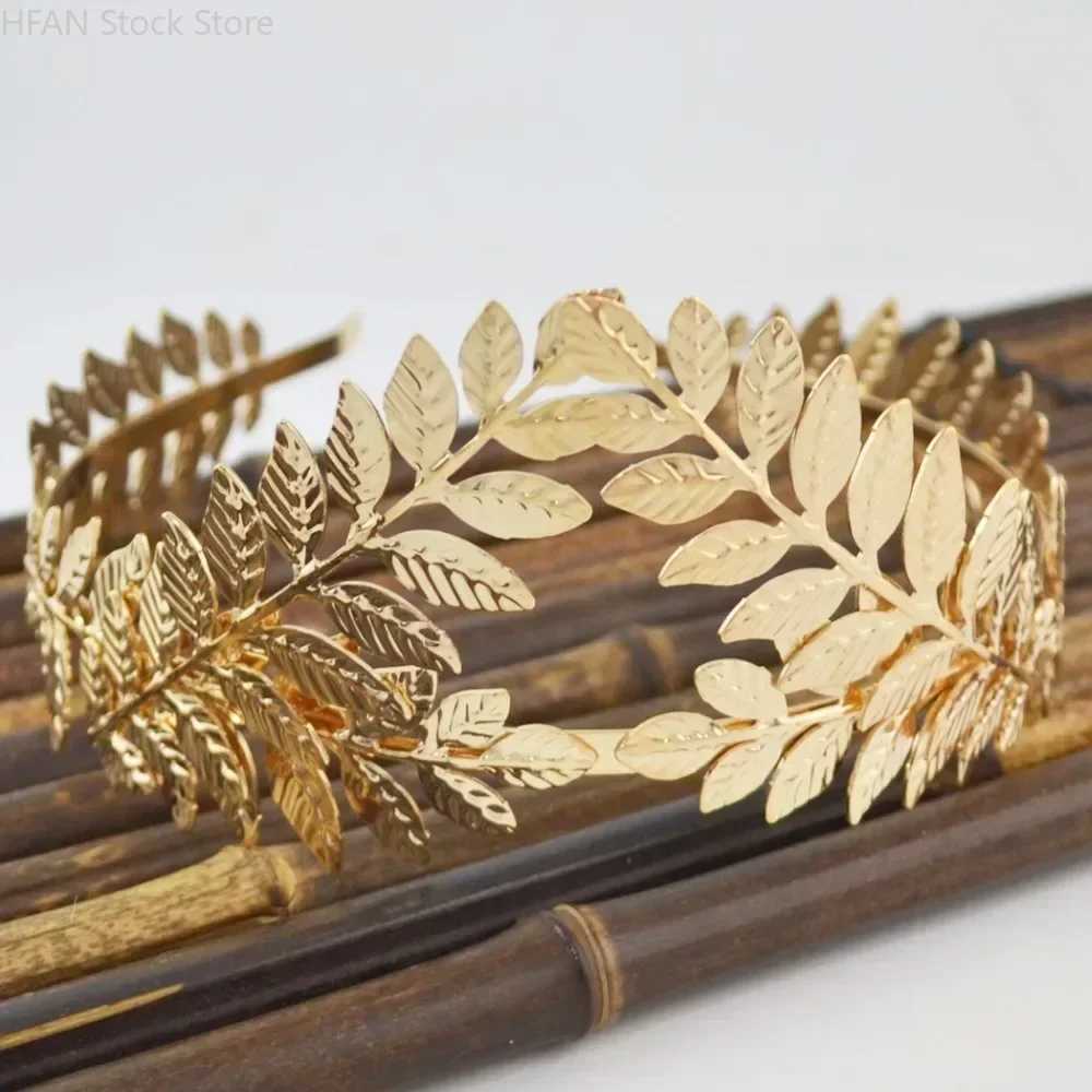 Baroque Golden Metal Leaf Headband Headpiece Crown tiaras Headdress Roman Goddess Greek Hair Jewelry Bride Wedding AccessoriesX240913