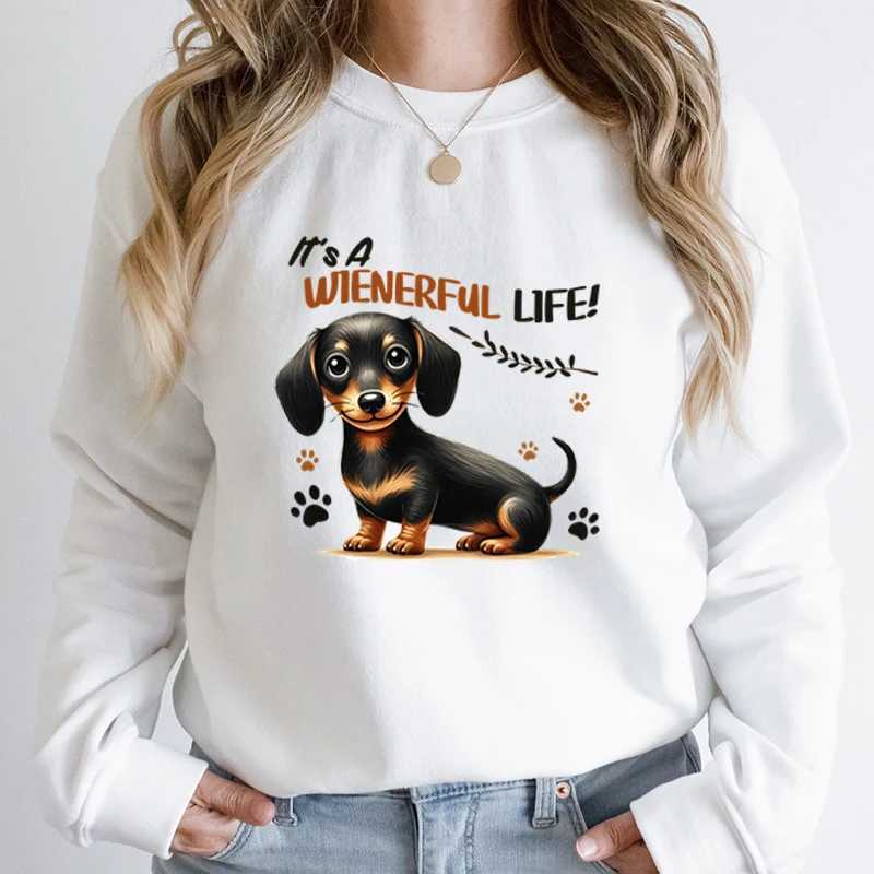 Dachshund Its A Wienerful Life Print Pullover For Women Autumn and Winter Casual Round Neck Pullover Dachshund Sweatshirts M240912
