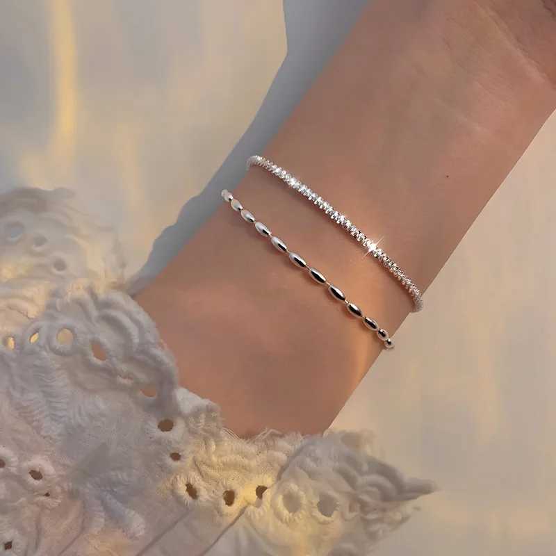New 925 Sterling Silver Double Layer Bracelet Chain Style Simple Style Charm Bracelet Womens Birthday Gift Premium JewelryX240913