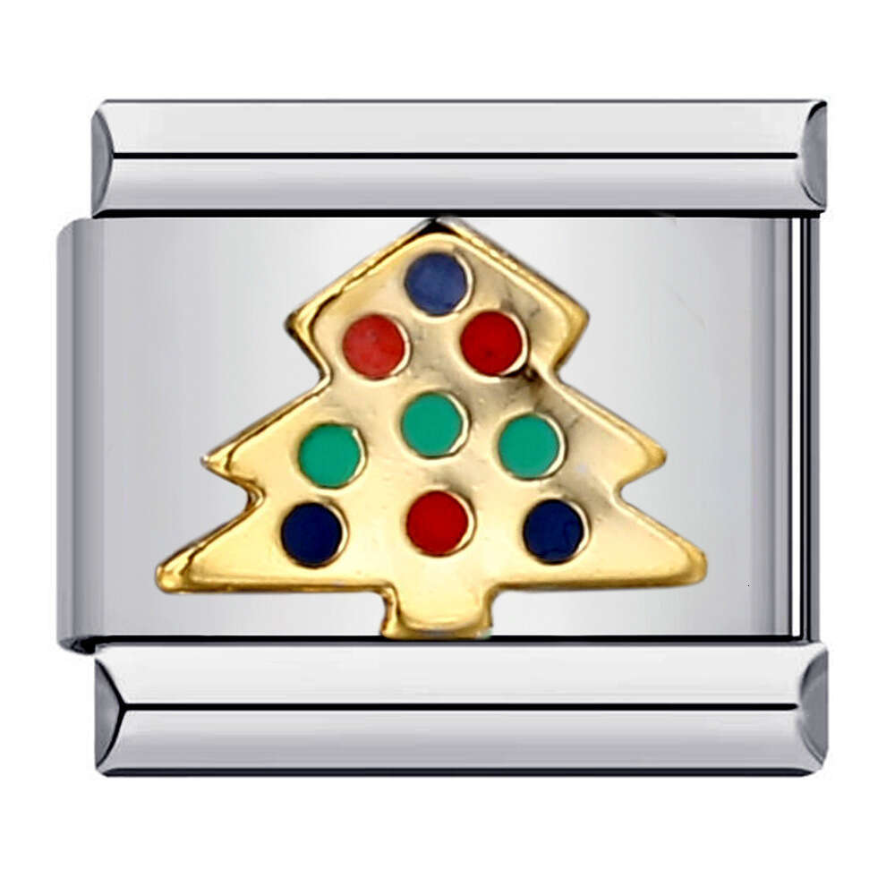 Fresh Titanium Gold Plated Enamel Cartoon DIY Bead Bracelet Welded Pattern Strap Chain Italian Charm Links Fit 9Mm Bracelet Jewelry DIY Making Gifts f