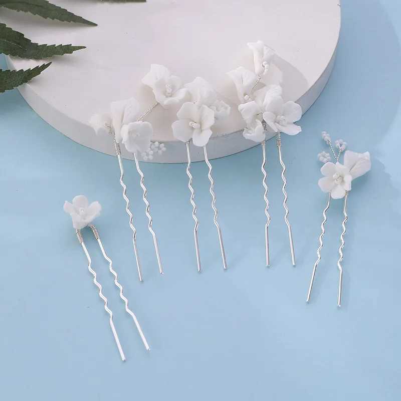 Simple U Shaped Hair Sticks Bride Wedding Headdress White Porcelain Flower Hairpins Hair Clips Bridal Jewelry Fairy HeadpiecesX240913