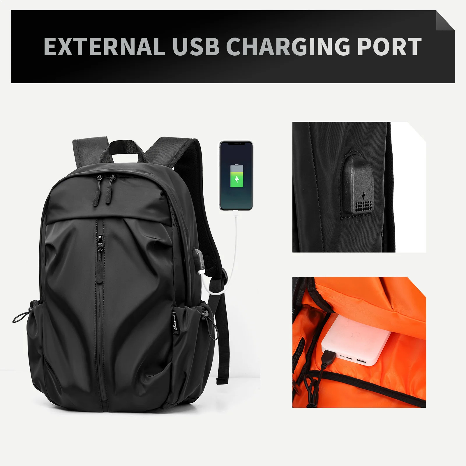 Black Carry on Backpack for Men Women Waterproof College Lightweight Small Laptop Travel Hiking Casual Daypack y240919