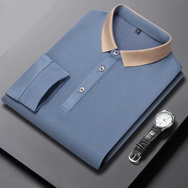 Mens business casual polo long sleeved T-shirt for summer comfortable and breathable pure cotton top W2409138