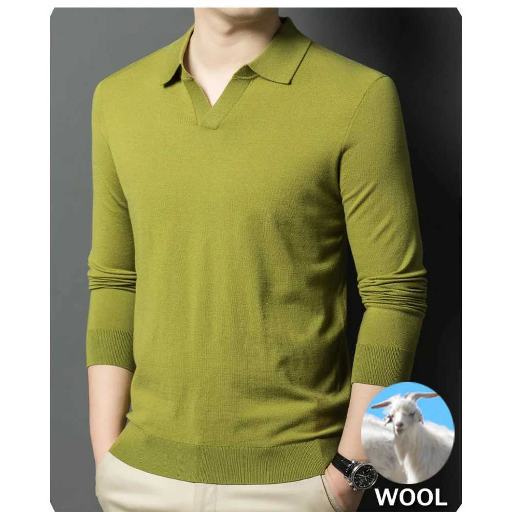 Wool and Lyocell blend polo shirt mens long sleeved warm office mens clothing autumn 2024 new polo shirt ultra-thin suitable for black gray W240913