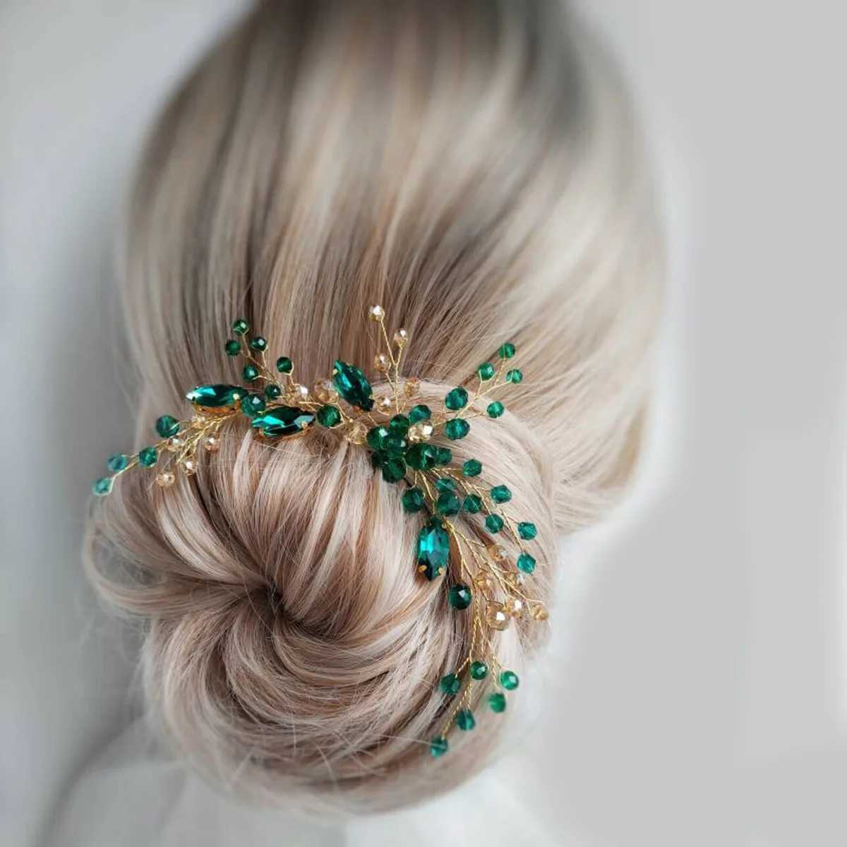 Handmade Bride Wedding Emeralds Rhinestone Pearl Hair Comb Dinner Party Headpiece for Crystal Hair AccessoriesX240913