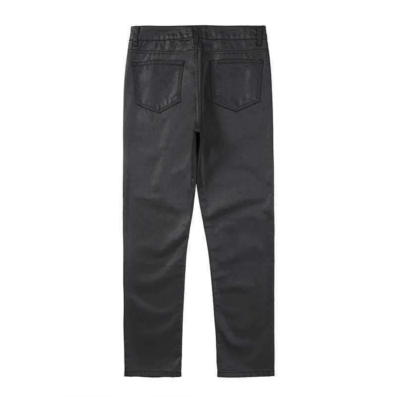 Harajuku Black Jeans Mens Vibe Waxed Casual Trousers Straight Pockets Oversized Pencil Pants Loose Hip Hop Mens Pants M240912