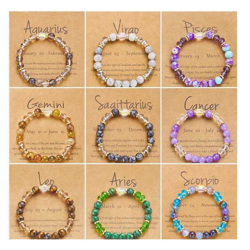 12 Zodiac Signs Beaded Bracelet Women Cancer Virgo Leo Colored Crystal Natural Stone Handmade Bracelet Jewelry W240913