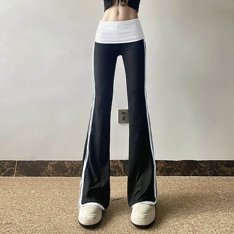 Y2K side striped glitter pants for womens streetwear contrasting color patches work boots cut sports retro Trouser low waist 240913