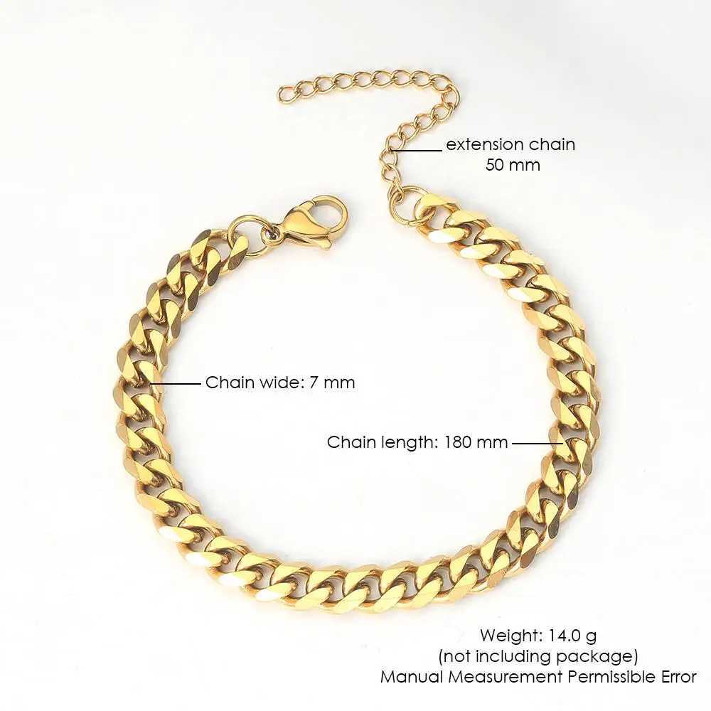 3/5/7MM Width Cuban Link Chain Bracelet Homme Stainless Steel Bracelets For Men Bangles On Hand Leg Fashon Accessories JewelryX240913