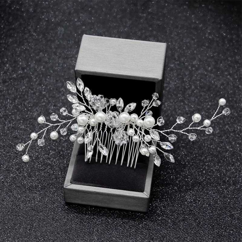 Crystal Bride for Women Bridal Wedding Hair Accessories Pearl Flower Headband Handmade Hairband Beads Hair Comb DecorationX240913