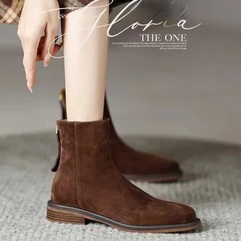Shoes for Women New Elegant Retro Womens Boots High Quality Brown Ankle Boots Autumn Winter Fashion Zipper Modern Boots M240912