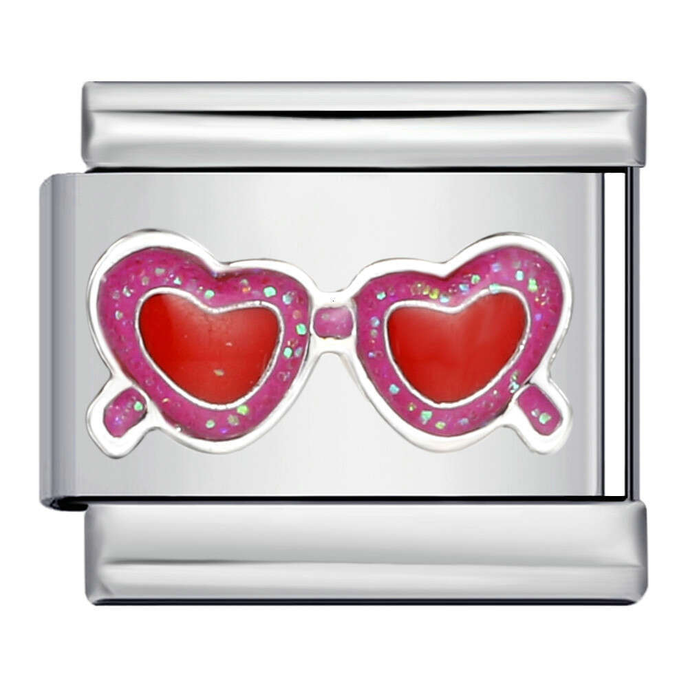 Romantic Pink Girl Heart Bead Titanium Welding Enamel DIY Bracelet Fairy Gift Italian Charm Links Stainless Steel Fit 9Mm Jewelry Making Gifts
