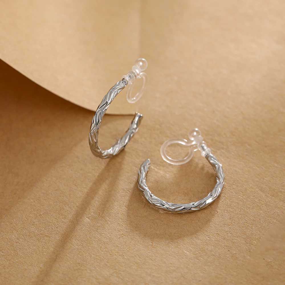 Minimalist Circle Golden Clip On Hoop Earrings for Women and Girls Without Piercing Invisible Fake Earrings Ear Cuffs JewelryX240913