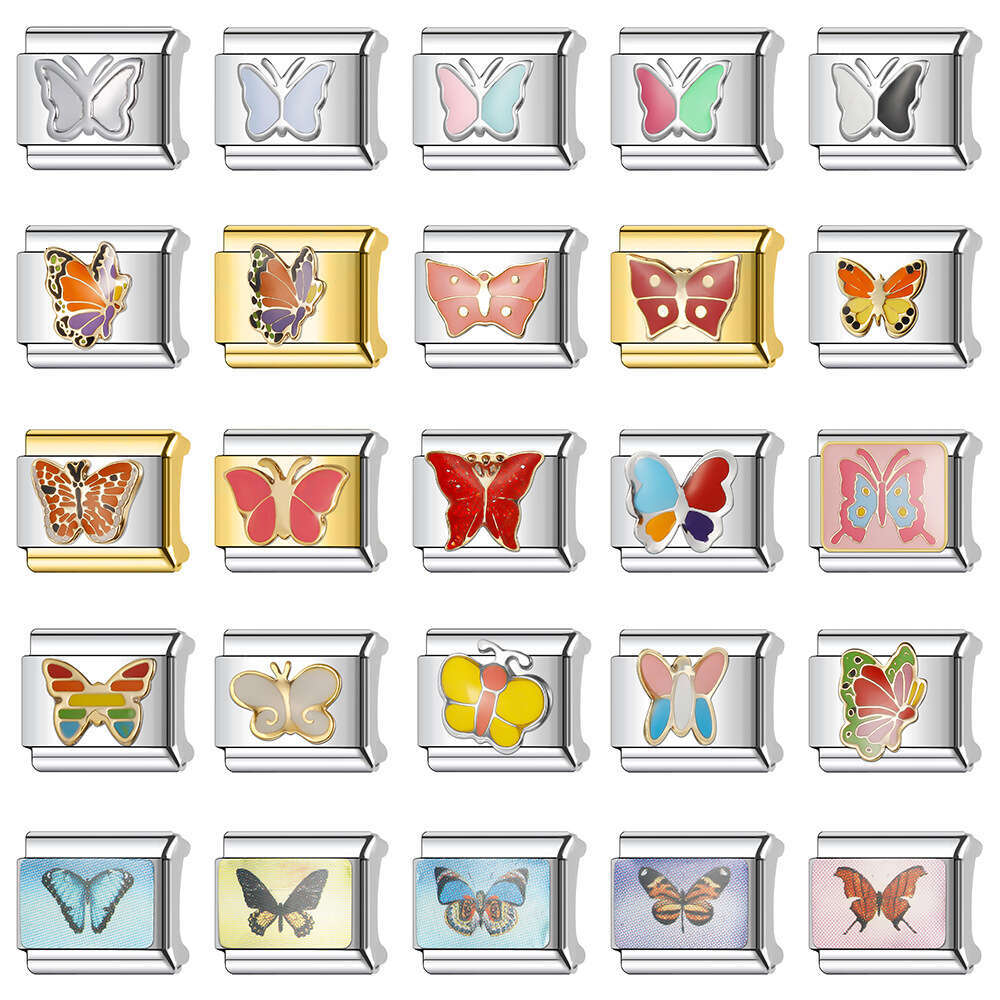 2024 New Women's Gift Cute Animal Colorful Butterfly bead Italian Charms Links Beads Fit 9Mm Stainless Steel Bracelet DIY Making Jewelry