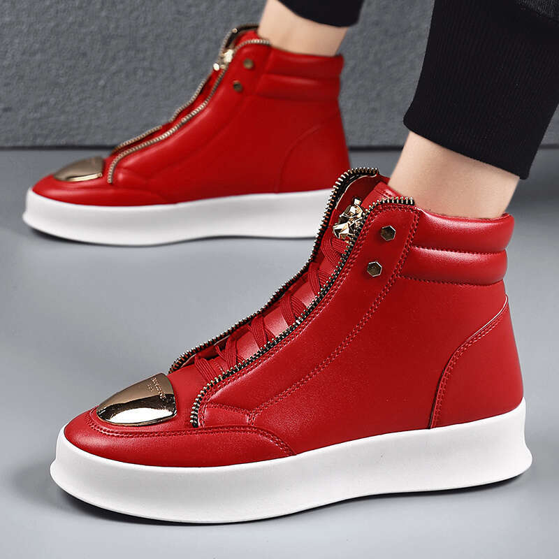 Hot Sale Red Leather Men Fashion Zipper High top Skateboard Shoes Designer Snakeskin Sneakers Mens Trainers 241107