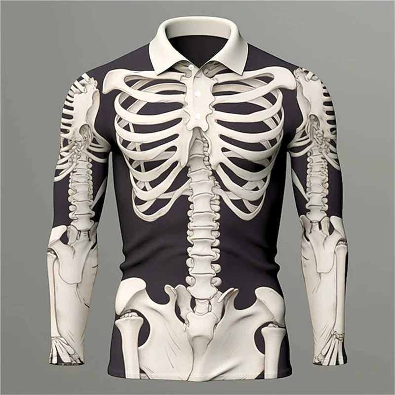Latest retro skull 3D printed long sleeved polo shirt mens clothing lapel casual streetwear Hombre Ropa top mens T-shirt W24091322