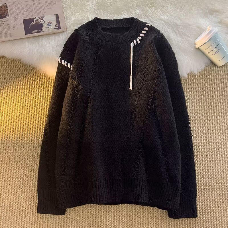 Halloween Men Sweaters Shabby style color sweater for men winter American casual personalized knitted sweater for men sweater Mens crew neck sweater