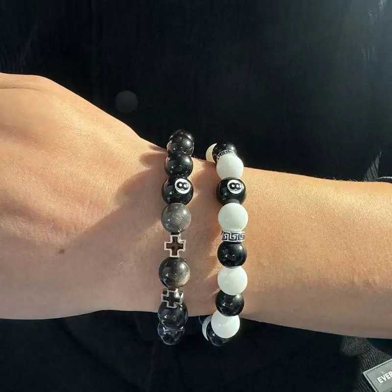 Hip Hop Rock Black 8 Billiards String Cross Beam String Bracelet Mens Fashion Simple Couple Bracelet Pulseras Hombre W240913