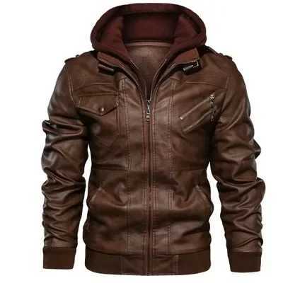 Mens Leather Jacket 2024 Fall New Solid Color Chest Pocket Design Outdoor Biker Riding Hooded Coat Mens locomotive SuitX240913