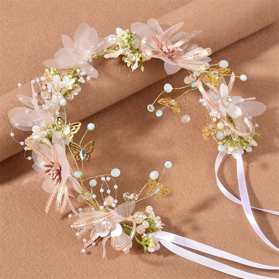 Silver Color Handmade Pearl Flower Headband Bridal Wedding Crown Hair Accessories Hair Band Tiara Crystal Headpiece Hair JewelryX240913