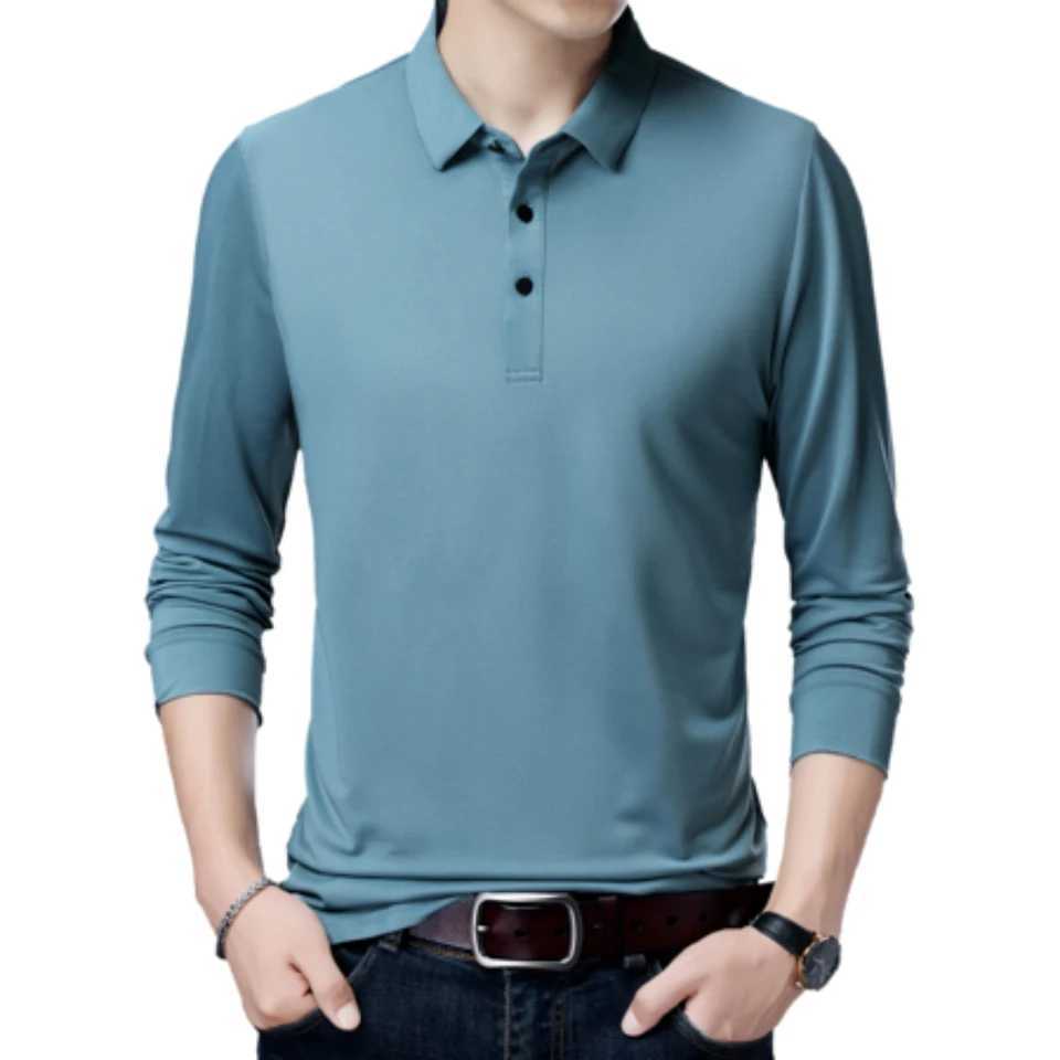 Ice chip quick drying lapel polo shirt long sleeved business casual breathable top 2024 spring fashion mens soft T-shirt W240913