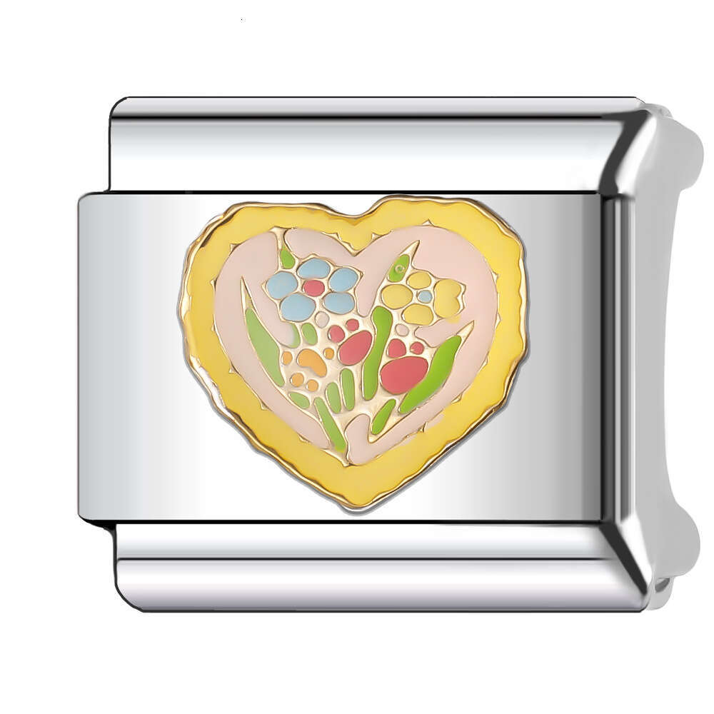 New Women's Gift 2024 rainbow heart Bead Italian Charms Links Bangle Beads Fit 9mm Stainless Steel Bracelet Making DIY For Women Fashion Jewelry