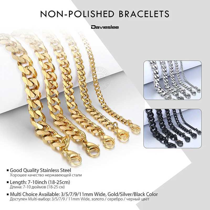 Davieslee Mens Bracelet Chain Polished Stainless Steel Gold Silver Color Chains Bracelet for Men Cuban Link 3/5/7/9/11mm KBM218X240913