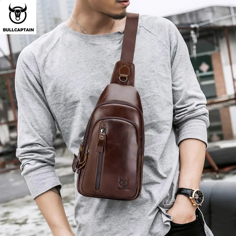 Bullcaptain Mens Leather Casual Cross Bag Mens Leather Luggage Fashion Adventure Bag Can Hold 7.9-inch IPai 240907