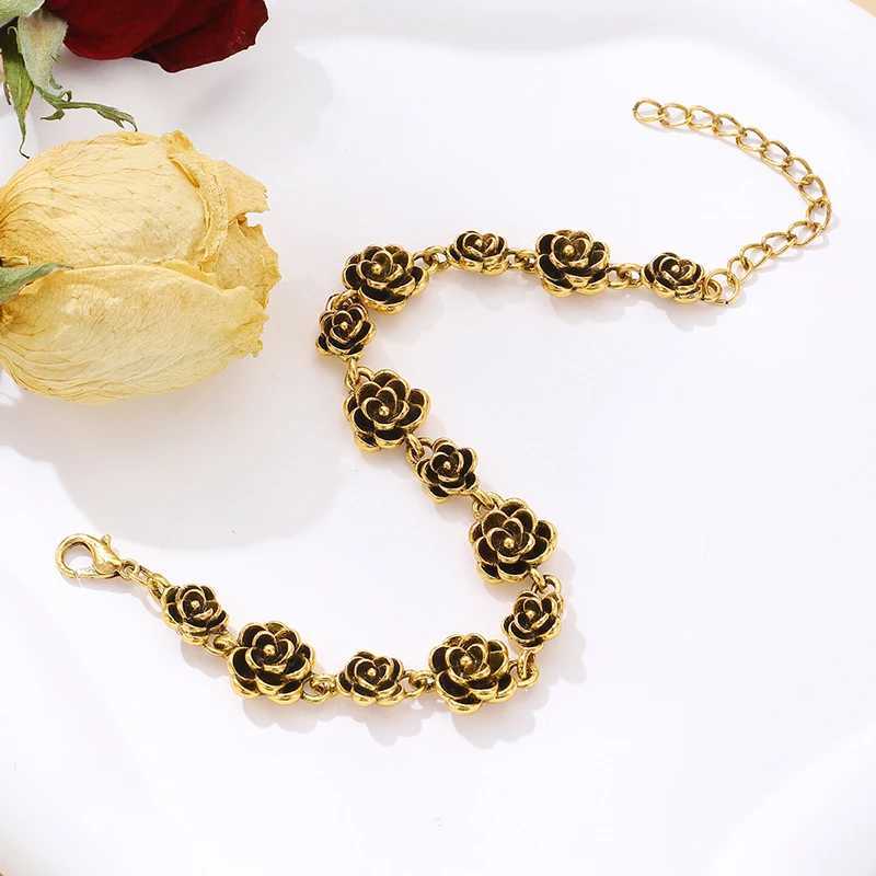 Vintage carved rose chain bracelet womens geometric handmade link adjustable bracelet wedding party jewelry W240913
