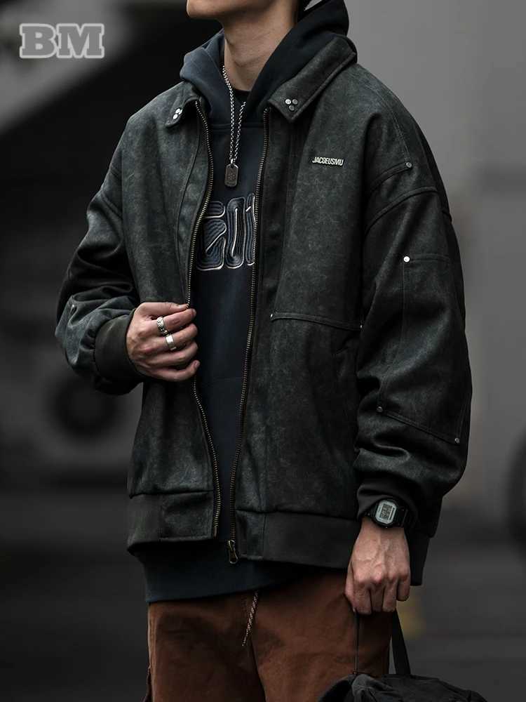 Plus Size American Vintage Motorcycle Jacket Mens Clothing Spring Autumn High Quality Loose Coat Fashion Leather Jacket MaleX240913