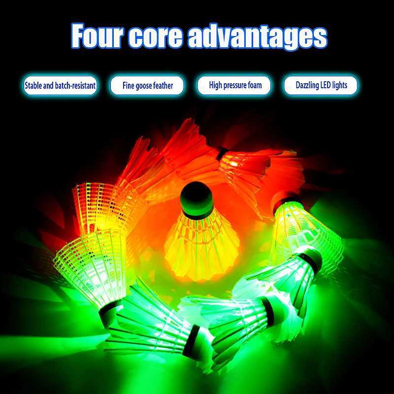 1Pcs Lighting Badminton Head LED Luminous Colorful Goose Feather Shuttlecock Outdoor Sports Entertainment Night Training Ball Y240912