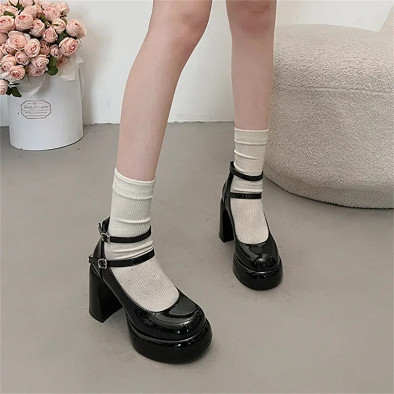 Mary Jane Pumps For Women Girls Fashion Brand New Chunky Heel Wedding Dress Shoes Spring New Pumps Classic Double Buckle