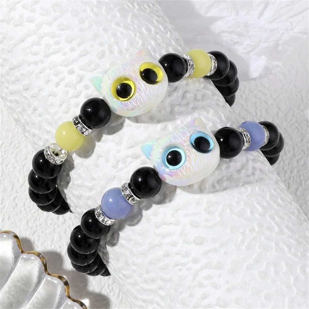 Cute Big eyed Cat Bracelet Night Light Bracelet Womens Pendant Beaded Bracelet Friendship Couple Bracelet Jewelry Gift W240913