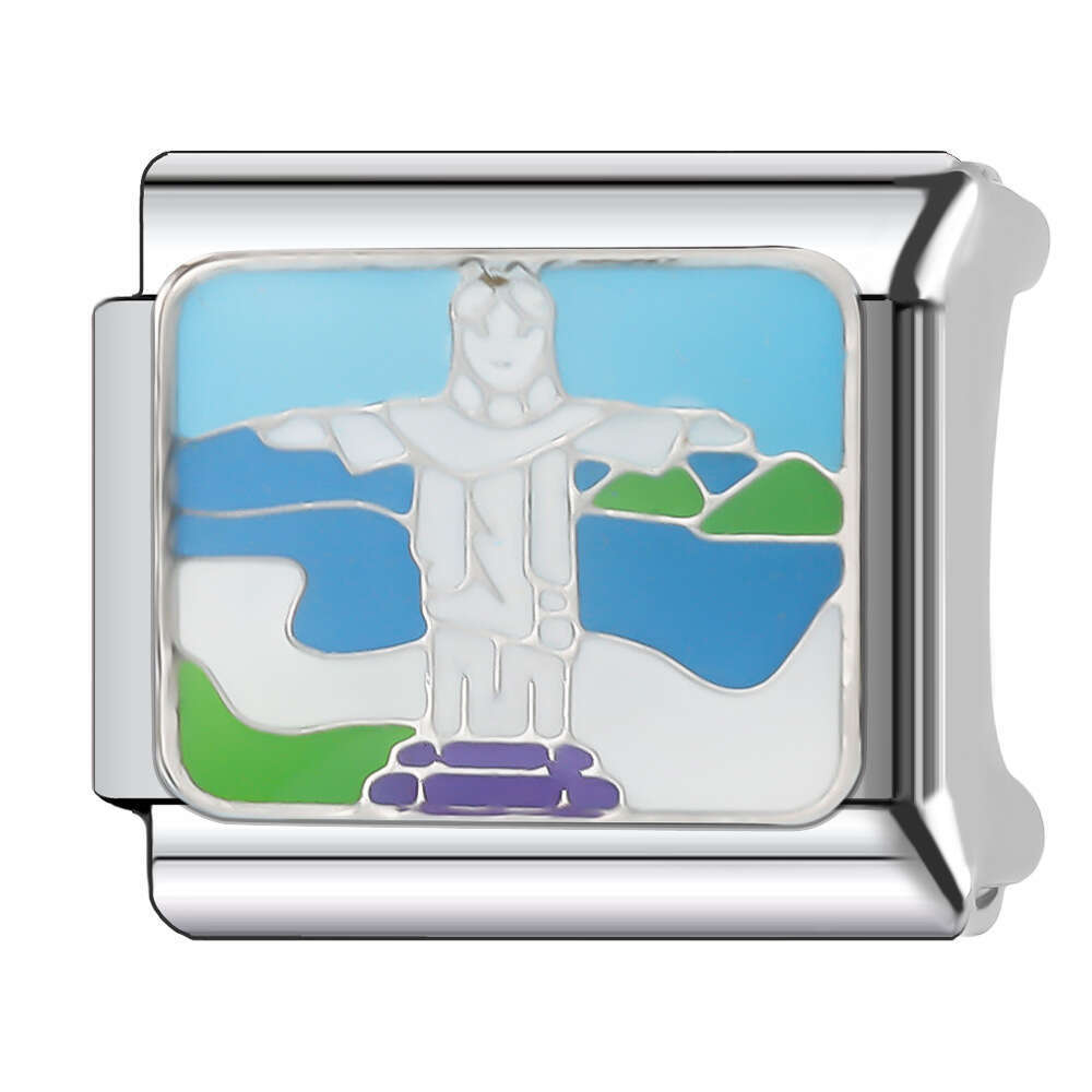 New Women's Gift Blue scenery Bead Italian Charms Links Bangle Beads Fit 9mm Stainless Steel Bracelet Making DIY For Women Fashion Jewelry