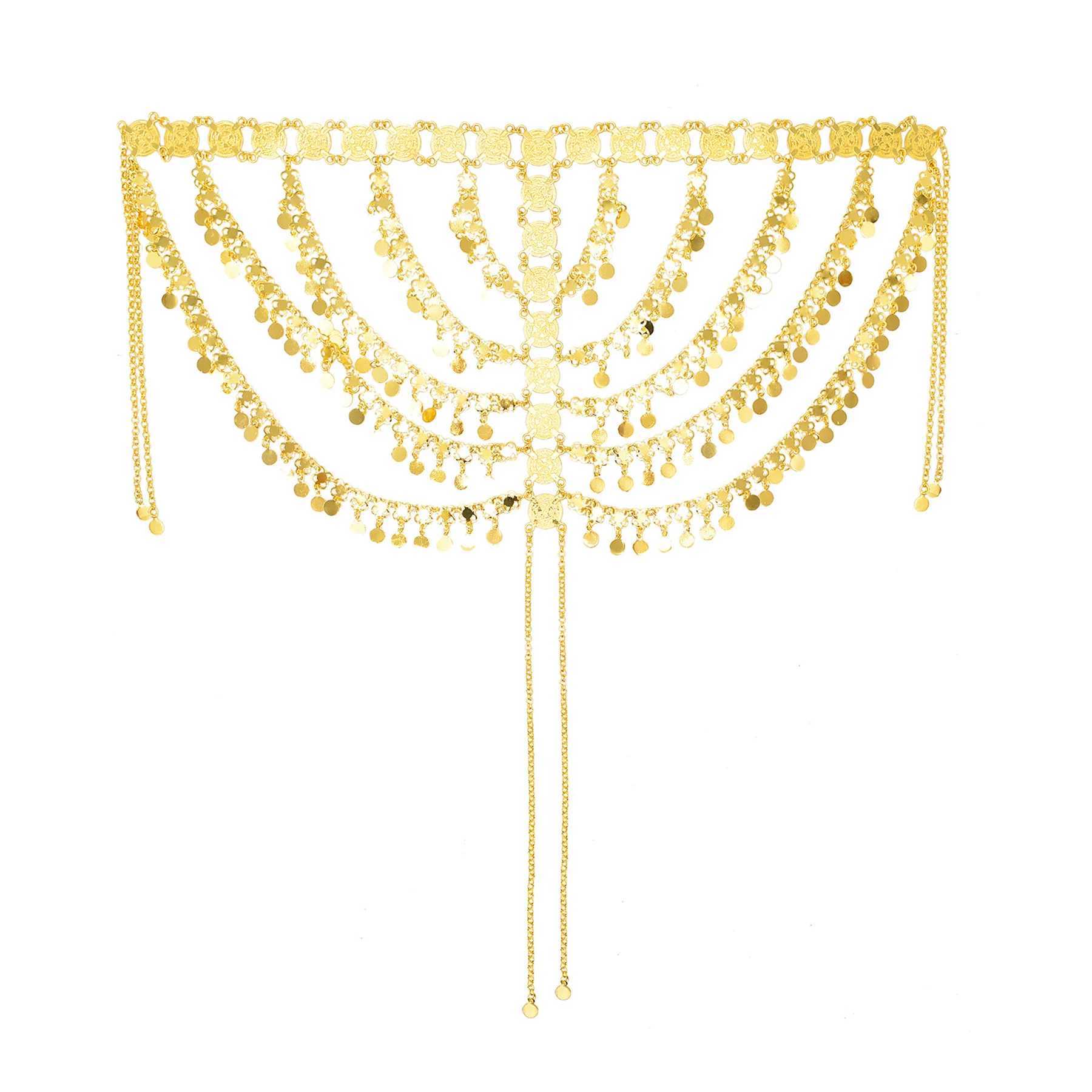 Golden Coin Sequin Moon Long Chains Tassel Hair Accessories for Women Luxury Dubai Arab Ethnic Bridal Wedding Headwear JewelryX240913
