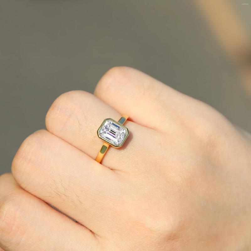 Cluster Rings 1ct 2ct 3ct Emerald Cut Moissanite Ring 925 Sterling Silver Engagement Solitaire For Woman Gold Plated Anniversary Gifts