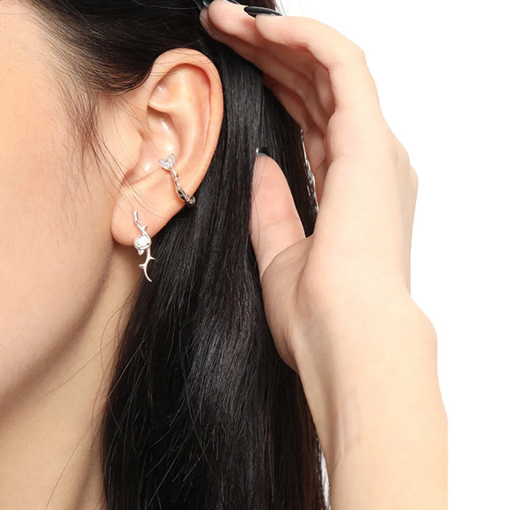 ANDYWEN 925 sterling silver zircon earrings with perforated cuffs and ear muffs womens perforated pendants jewelry gifts 240913
