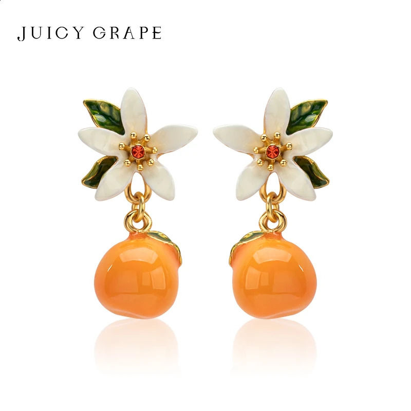 Juicy Grape Orange Drop Earrings Sweet Fruit Womens Handmade Flower 925 Silver Needle Christmas Gift 240912