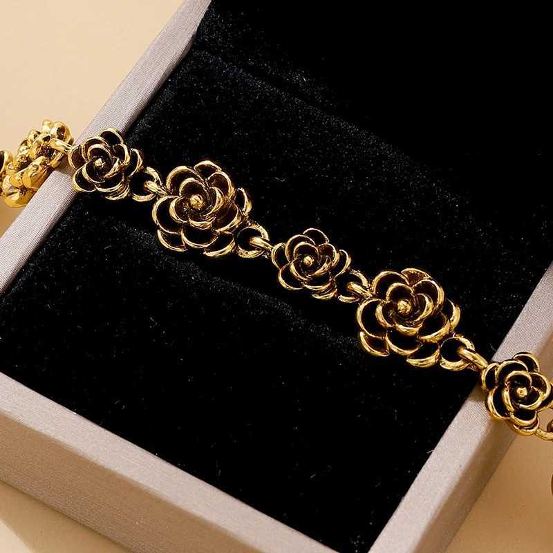 Vintage carved rose chain bracelet womens geometric handmade link adjustable bracelet wedding party jewelry W240913