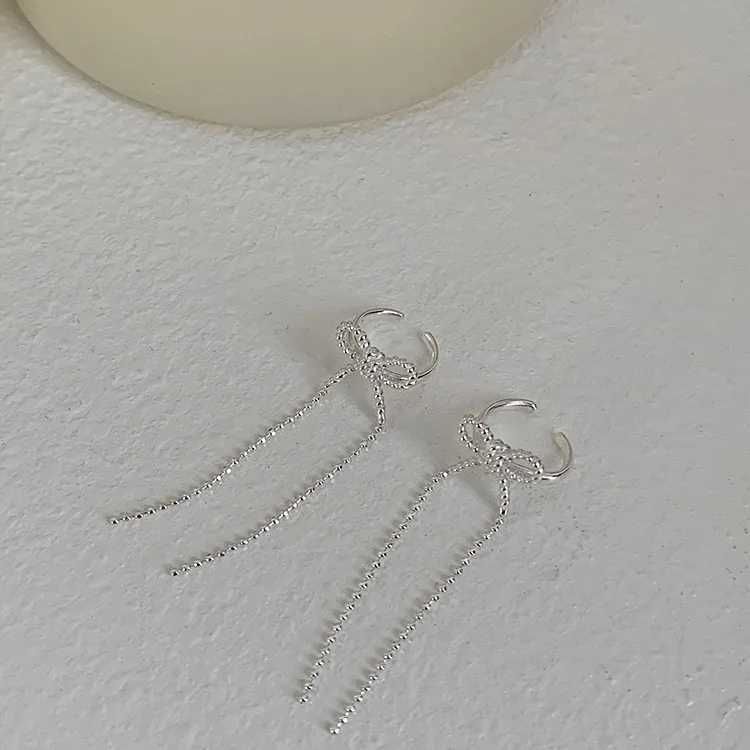 Real 925 Sterling Silver Bow Tassels Without Ear Holes Clip Earrings for Women Light Luxury Fine Jewelry Minimalist AccessoriesX240913